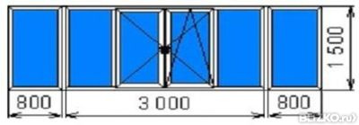 Остекление балкона п-образного, 800х3000х800х1500 мм, дерево.