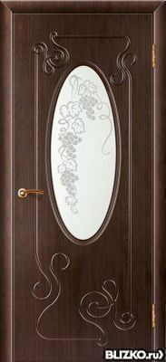 Межкомнатная дверь ПВХ "Вальс", овальное стекло с рисунком "Виноград"