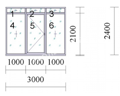 Окно ПВХ REHAU Grazio 3000x2400 мм, трехстворчатое