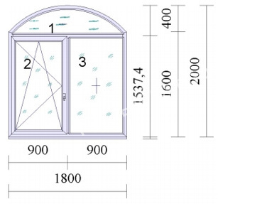 Окно ПВХ REHAU Grazio 1800x2000 мм, двухстворчатое