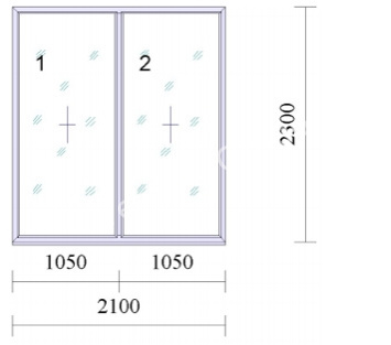 Окно ПВХ REHAU Grazio 2100x2300 мм, двухстворчатое