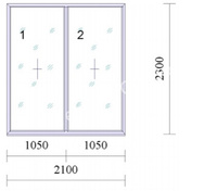 Окно ПВХ REHAU Grazio 2100x2300 мм, двухстворчатое