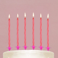 Свечи для торта, розовые, 24 шт., 7 х 17 см. Страна Карнавалия