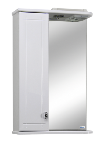 Шкаф-зеркало Троя 55, шкафчик слева,с подсветкой,белое LINDIS