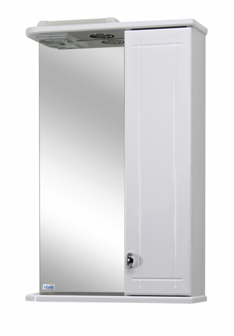 Шкаф-зеркало Троя 55, шкафчик справа,с подсветкой,белое LINDIS
