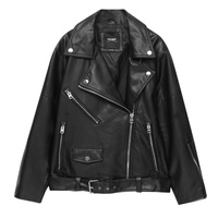 Куртка Pull&Bear Oversize Faux Leather Biker, черный