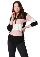 Izabel London Розовый вязанный пуловер с пуговицами в полоску по бокам