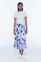 Плиссированная юбка с цветочным принтом ZARA, синий/белый