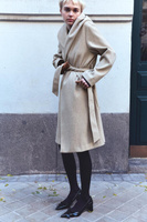Мягкое пальто с капюшоном ZARA, бежевый