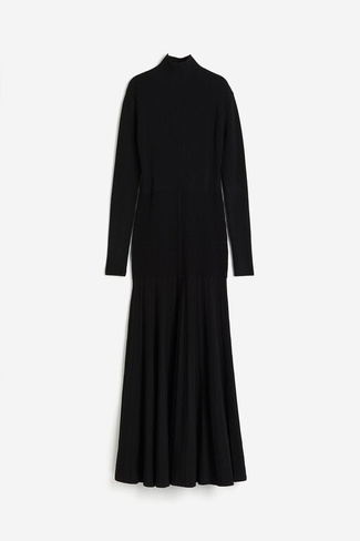 Платье H&M Long Pleated, черный