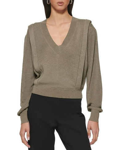 Свитер DKNY Long Sleeve V-Neck Flange Sweater, цвет Light Fatigue Heather