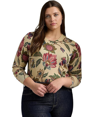 Свитер LAUREN Ralph Lauren Plus-Size Floral Cotton-Blend Sweater, кремовый