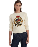 Свитер LAUREN Ralph Lauren Petite Intarsia-Knit Crest Cotton-Blend Sweater, кремовый