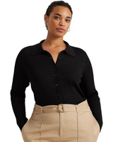 Свитер LAUREN Ralph Lauren Plus-Size Rib-Knit Long-Sleeve Polo Cardigan, черный