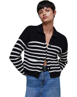 Свитер Madewell Ribbed Polo Cardigan Sweater in Stripe, черный