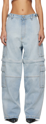 Синие джинсовые брюки карго из выцветшего денима Vtmnts