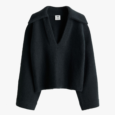 Свитер H&M Studio Collection Wool-blend With Collar, черный