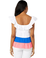 Топ Lilly Pulitzer Emie Ruffle Top, цвет Resort White/Borealis Blue/Lillys Coral Color-Block