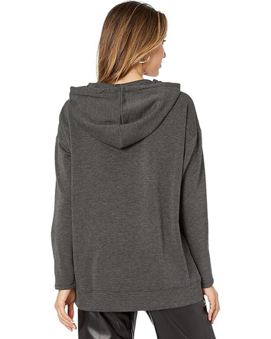 Пуловер H Halston Long Sleeve Mix Media Hoodie Pullover, цвет Heather Charcoal/Black