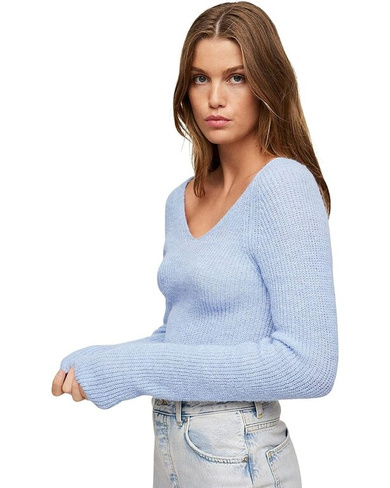 Свитер MANGO Balcony V-Neck Slim Fit Sweater, цвет Light Pastel Blue