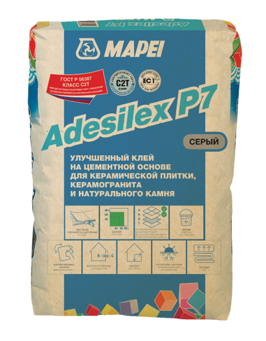 Клей для керамической плитки и мозаики ADESILEX P7, TM MAPEI серый (25кг)