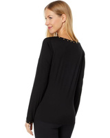 Топ Vince Camuto Long Sleeve Knot Front Embellished Top, цвет Rich Black