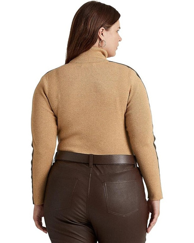Свитер LAUREN Ralph Lauren Plus-Size Faux-Leather-Trim Turtleneck Sweater, цвет Classic Camel Heather/Chocolate