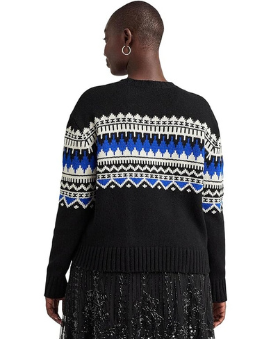 Свитер LAUREN Ralph Lauren Plus-Size Fair Isle Wool-Blend Crewneck Sweater, цвет Black/Cream/Sapphire Star