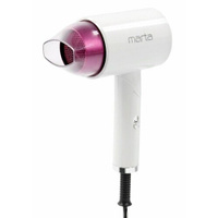 Фен для волос Marta / Марта MT-1261 с защитой от перегрева белый 3 температурных режима 2 мощности 1 насадка 1800Вт шнур