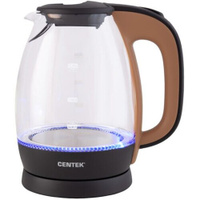 Стеклянный чайник электрический Centek CT-0056, 1,7 л, пластик бежевый/кофе CENTEK