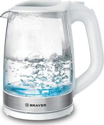 1040BR-WH Электрический чайник BRAYER Электрический чайник BRAYER, 2 л, стекл., белый. Brayer