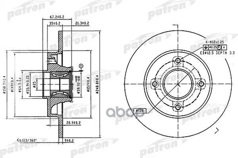 Диск Тормозной Задн. Citroen Peugeot C4 / 207 / 307 04- (+Подш. / +К-Цо Abs) PATRON арт. PBD7011