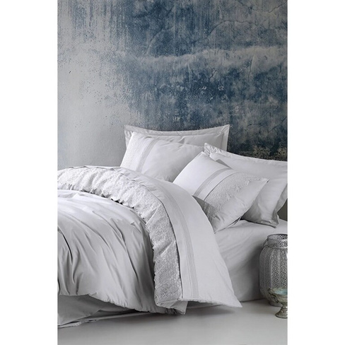 Хлопковый Комплект постельного белья Ranforce с вышивкой - Серый Эльба