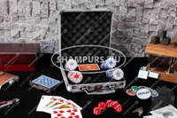 Shampurs Набор покера Empire на 100 фишек с номиналом, в стальном кейсе с пластиковыми картами