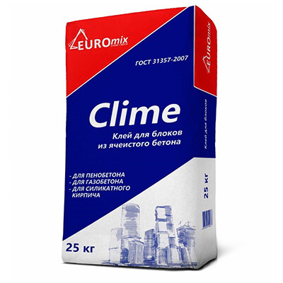 Клей для блоков из ячеистого бетона Клей для блоков из ячеистого бетона Euromix Clime 25 кг Clime 25 кг