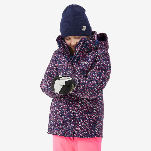 Детская лыжная куртка теплая непромокаемая - 500 фиолетовый леопардовый принт WEDZE, цвет blau