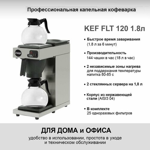 Фильтр-кофемашина KEF FLT 120 Inox 1,8 л. (3,6 л.) (FLT120-2x1.8LInox)
