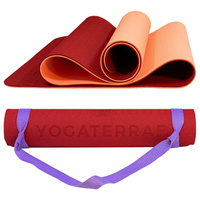Нескользящий коврик для йоги из ТПЭ с ремнем для переноски/растяжки - бордо-коралловый Yogaterrae, цвет rot