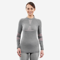 Лыжное белье функциональная рубашка женская бесшовная из шерсти мериноса - BL 900 серый/розовый WEDZE, цвет grau