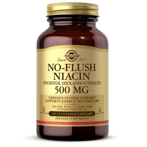 Solgar, Ниацин (витамин B3), не требующий смывания, 500 мг, 100 капсул.
