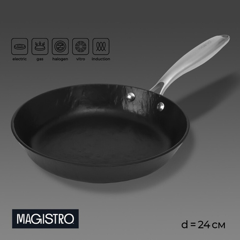 Сковорода magistro rock stone, d=24 см, h=4,5 см, антипригарное покрытие, индукция, цвет черный Magistro