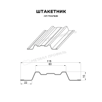 Штакетник TRAPEZE 16,5х118. ECOSTEEL (0,45 мм) Античный Дуб матовый