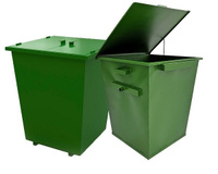 Бак мусорный 0,75м3 на колесах, еврозахват с крышкой, металл 3мм (цвет зеленый)