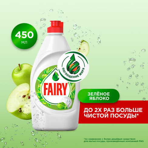 Бытовая химия Fairy средство для мытья посуды Зеленое яблоко, 450 мл