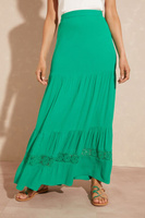 Многослойная летняя юбка-миди из присборенной ткани Love & Roses, зеленый