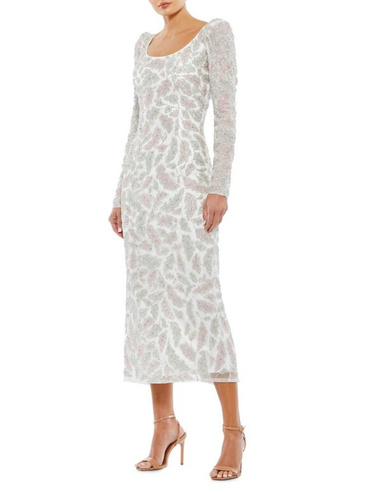 Платье миди с пышными рукавами и бисером Mac Duggal, цвет Ivory Multi