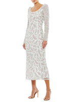 Платье миди с пышными рукавами и бисером Mac Duggal, цвет Ivory Multi