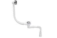 Сифон для ванны F-образный, выпуск 70мм, с пробкой на пластиковой цепочке, выход гибкая труба 1 1/2-