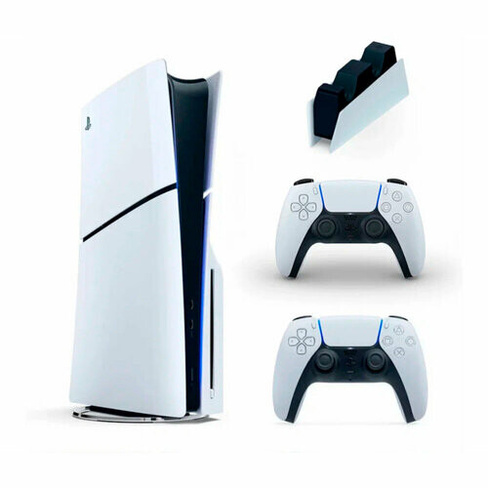Игровая приставка Sony PlayStation 5 Slim, с дисководом, 1 ТБ, два геймпада + зарядная станция