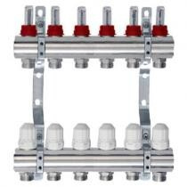 ЛАТУНЬ.КОЛЛЕКТОР ДЛЯ ТЕПЛЫХ ПОЛОВ С РАСХОДОМЕРАМИ TIM 1" - 3/4" ЕВРОКОНУС - 6 ВЫХОДОВ